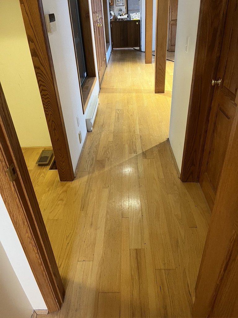 Saturna Island Home — Hallway Restoration before refinishing